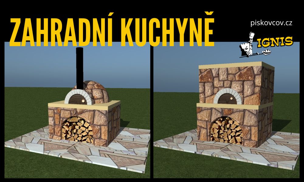 Vizualizace pískovcové kuchyně s pecí Ignis